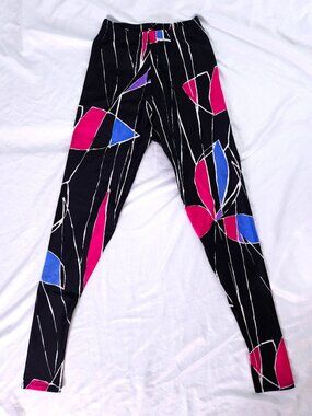 80s Athletic Dance Tights Abstract Printed Spandex Nylon Stretch Sz Small